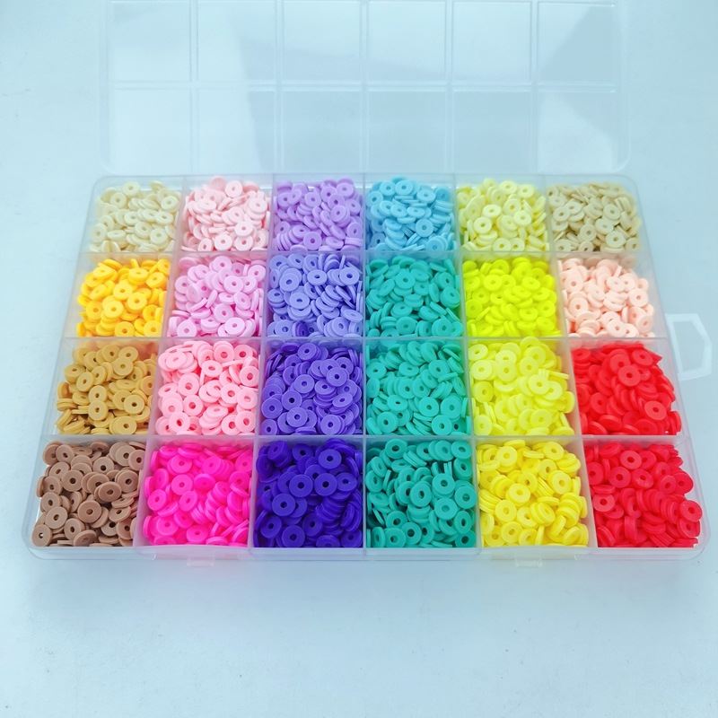 The Fashiongirl Clay Beads / Heishi Beads Arona Kit - KREA DIY Jewellery Kit includes 12,000 colorful flat round beads in 24 compartments, perfect for creating vibrant rainbow jewelry projects.