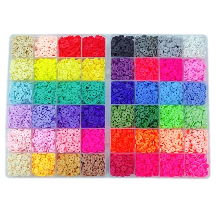 The Fashiongirl Clay Beads / Heishi Beads Arona Kit includes 12,000 vibrant beads in a plastic organizer box—perfect for making colorful jewelry and creative bead designs with this versatile KREA DIY jewellery kit.