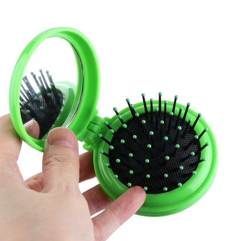 Compact makeup mirror with brush - green - | Fashiongirl