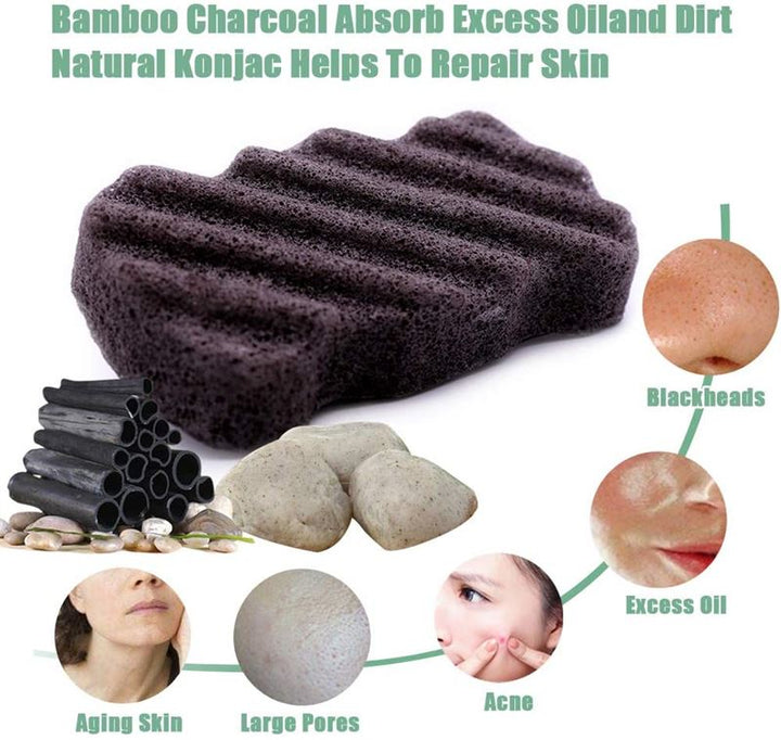 Konjac Dry Sponge Wave Bamboo Charcoal (for Body) - 1 piece - | Fashiongirl