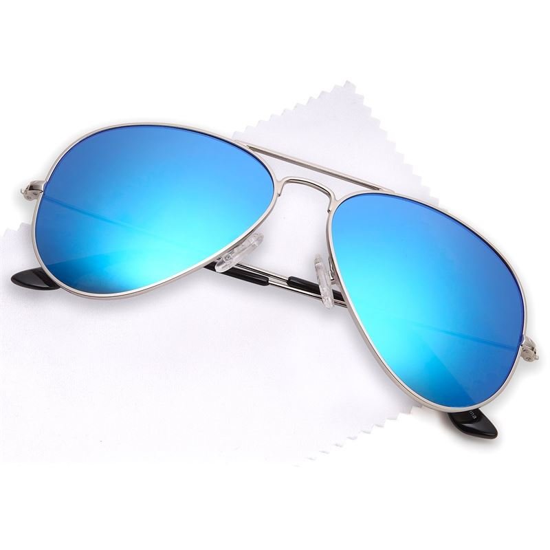 Lux Aviator Pilot Sunglasses - blue lenses with silver frame - | Fashiongirl