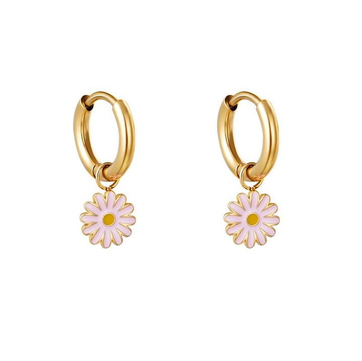 SOHO Daisy Hoop Earrings - Gold/Pink - | Fashiongirl