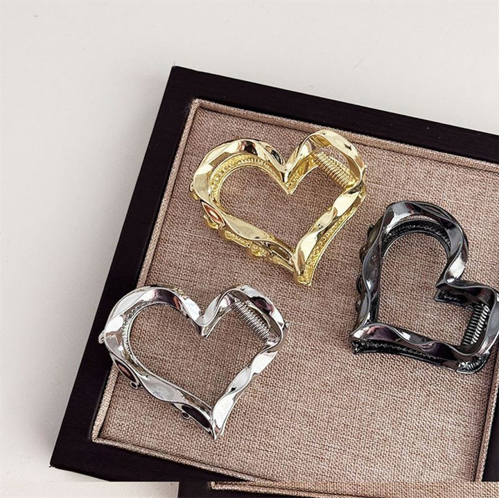 SOHO Heart Metal Hair Claw - Silver - Hair Accessories