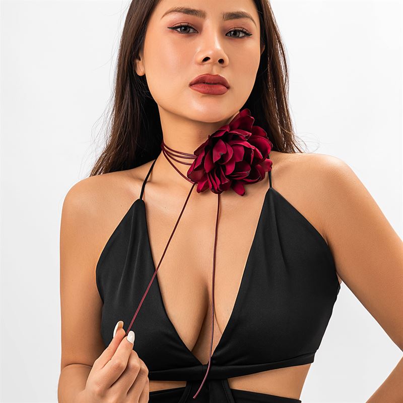 SOHO Pink Choker Necklace - Dark Red - | Fashiongirl