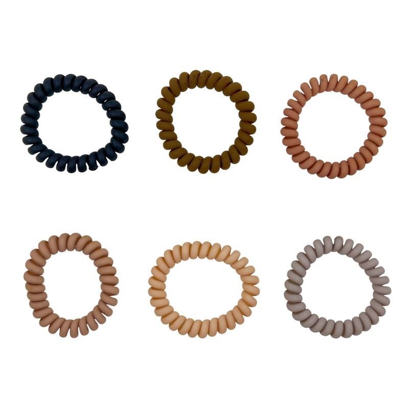 SOHO Thia Spiral Hair elastics, 6 pcs - Earth - Hair Accessories | Fashiongirl