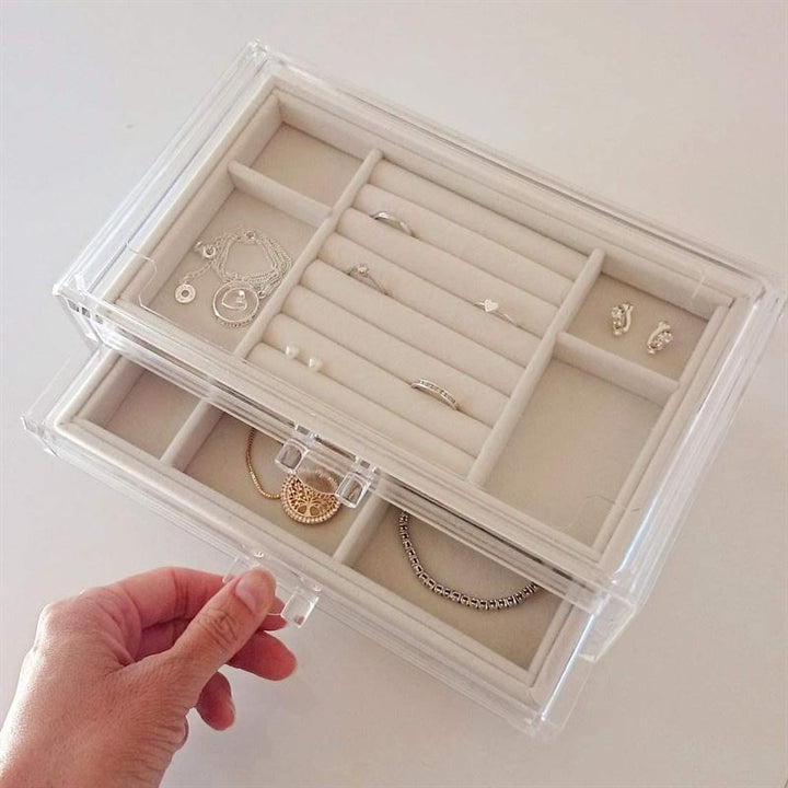 UNIQ Acrylic Jewellery Box with 3 Drawers - Organiser storage for earrings, necklaces, bracelets, watches etc. - Jewelry Box