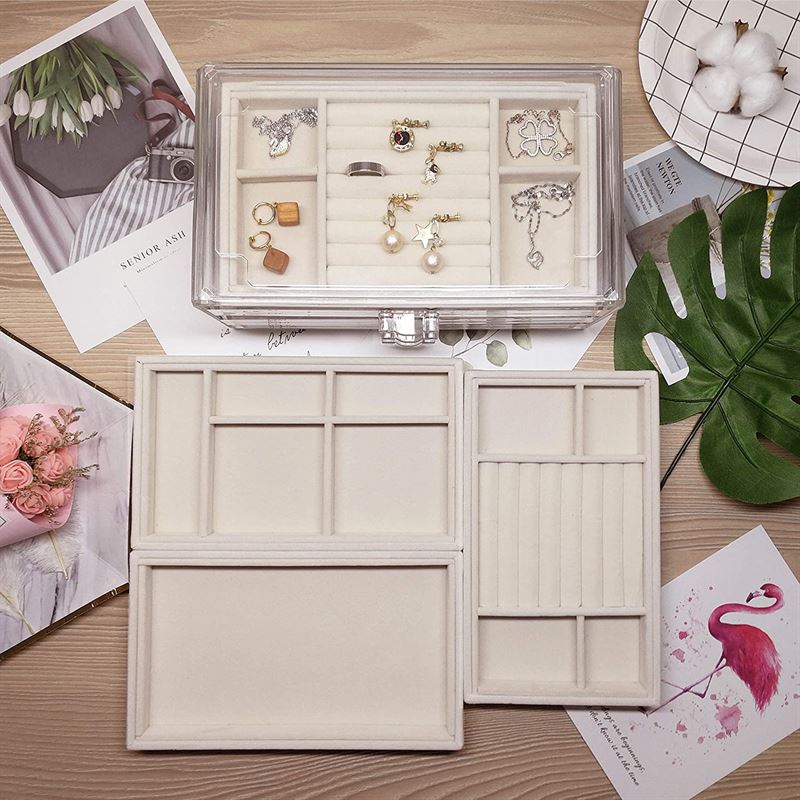 UNIQ Acrylic Jewellery Box with 3 Drawers - Organiser storage for earrings, necklaces, bracelets, watches etc. - Jewelry Box