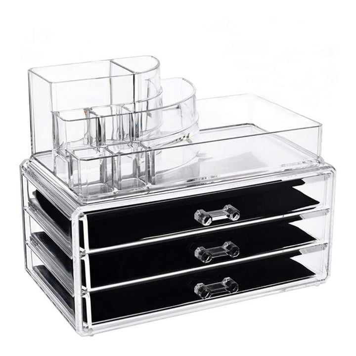 The UNIQ Make up organiser - 3 drawers SF-1303 (U320) by UNIQ features three pull-out drawers and top compartments, ideal for organising cosmetics, jewellery, office supplies, or small accessories.