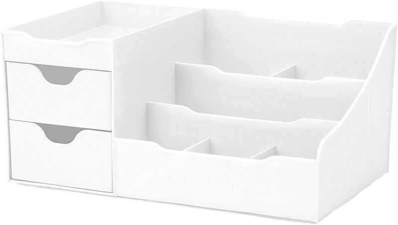 The UNIQ Organiser for makeup & skincare products in white features 9 compartments, offering ample space to neatly store office supplies, cosmetics, and more.