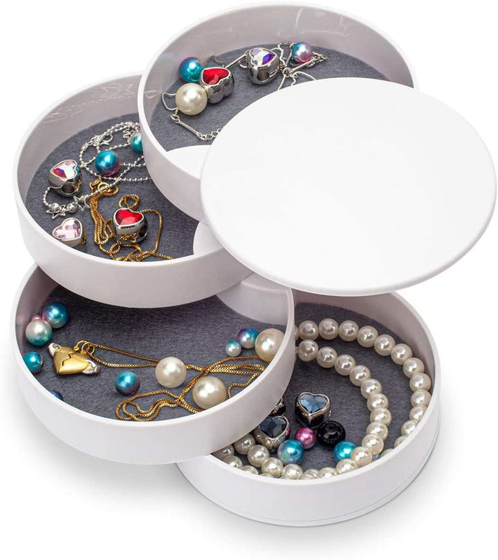 UNIQ Rotatable round jewellery box / organiser with 4 compartments - White - Jewelry Box