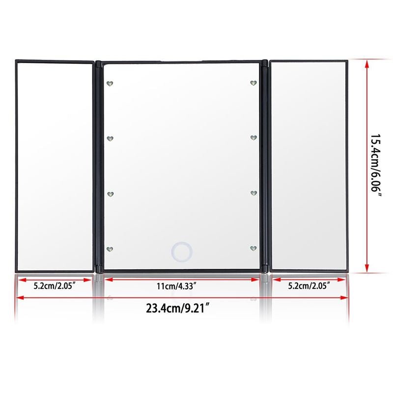 UNIQ Vanity Tri - fold Makeup Mirror with LED light, black - | Fashiongirl